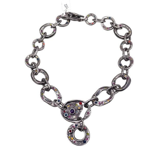 Patricia Locke Chunky Link Multi Crystal Chain Necklace RARE N229 #2 - Picture 1 of 6